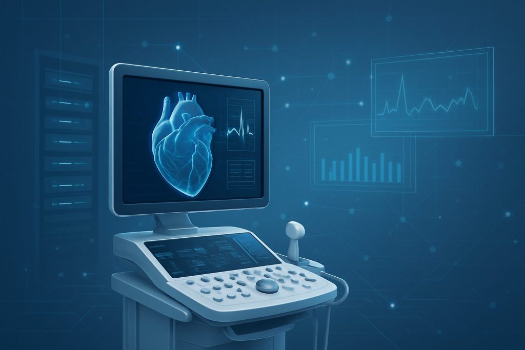 Medical imaging device displaying a human heart in a digital format