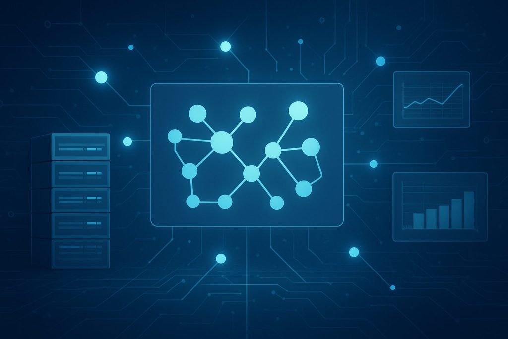 Abstract digital representation of data connections and analytics.